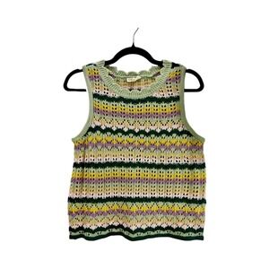 The General Good Sweater Vest Pullover Striped Small, Pointelle Knit Sleeveless